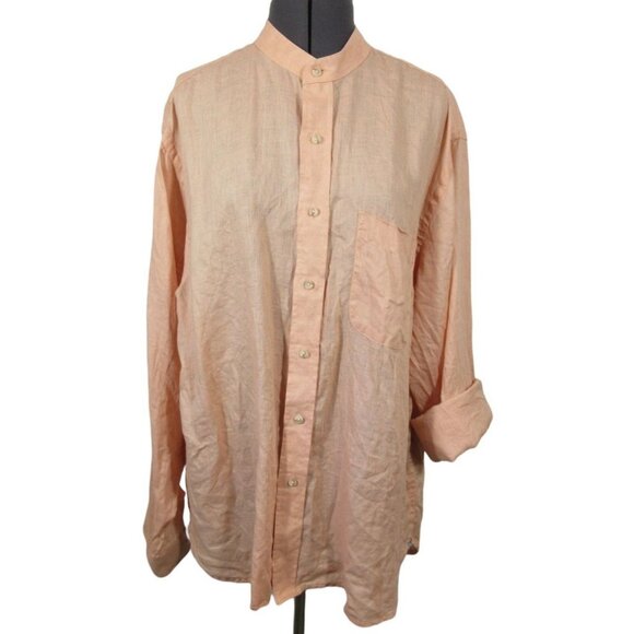 Paul Fredrick men's classic fit long sleeve button up‎ band collar linen shirt L - Picture 1 of 11